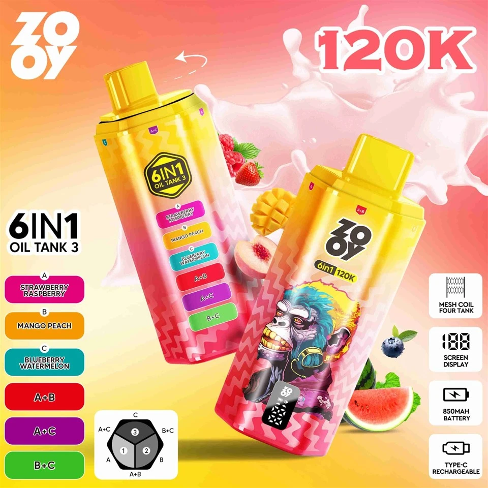 ZOOY 6 IN 1 120K Puffs Eu Warehouse Elfbar Vapsolo Vozol Jnr Puff Bar Disposable Vape factory